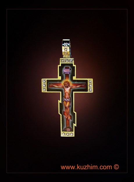 Православный  крестик с бриллиантами и эмалью