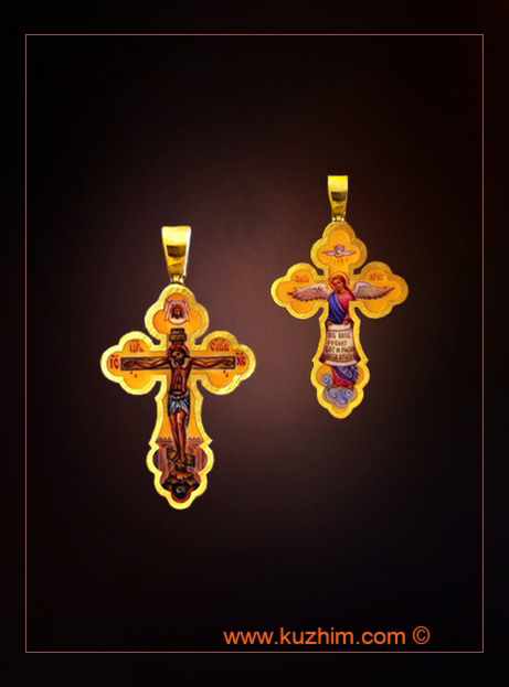 Детский крестик золотой с росписью по эмали