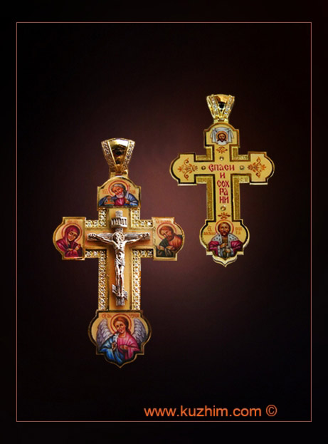 Золотой крест мужской, бриллианты, эмаль