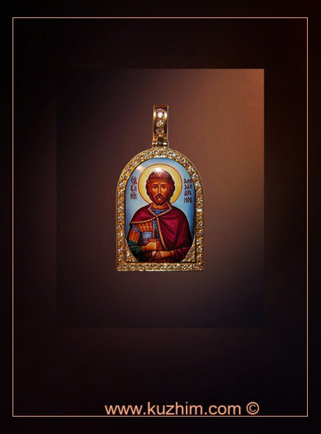 Икона на эмали Святой Александр Невский