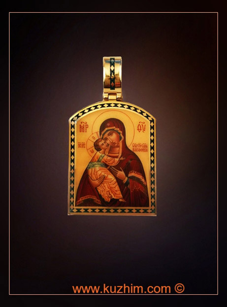 Мужская золотая иконка Владимирская Божья Матерь
