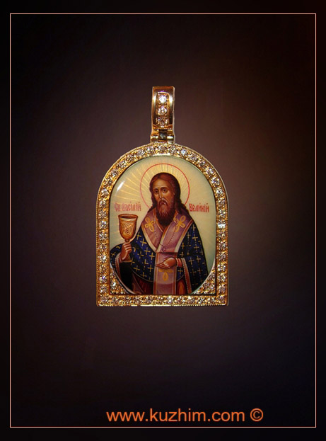 Золотая именная икона Святой Василий Великий