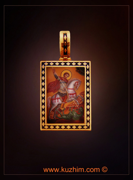 Мужская золотая иконка Святой Георгий, эмаль
