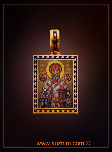 Иконка нательная золотая с росписью по эмали