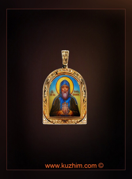 Нательная золотая иконка Святого Олега, эмаль