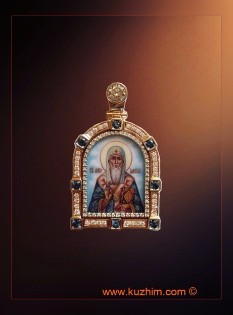 Золотая иконка Святой Алексий с бриллиантами