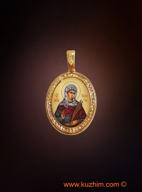 Золотая икона, подвеска  женская с эмалью