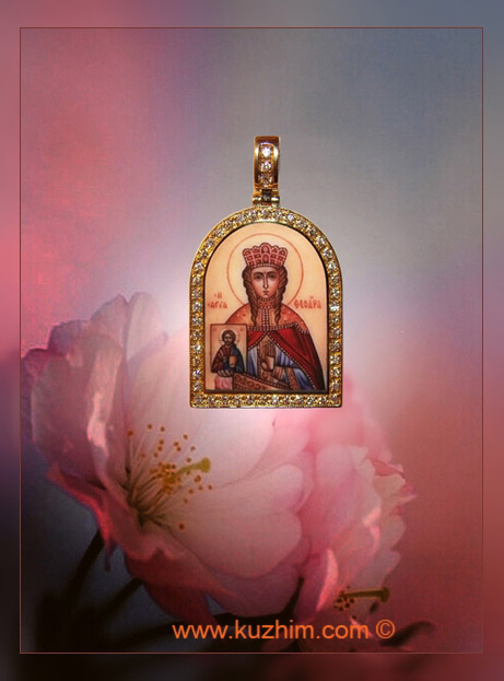 Золотая икона Святой Феодоры на эмали