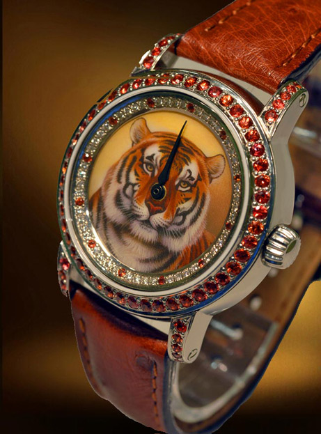 Дизайнерские ювелирные часы, ручная роспись циферблата
