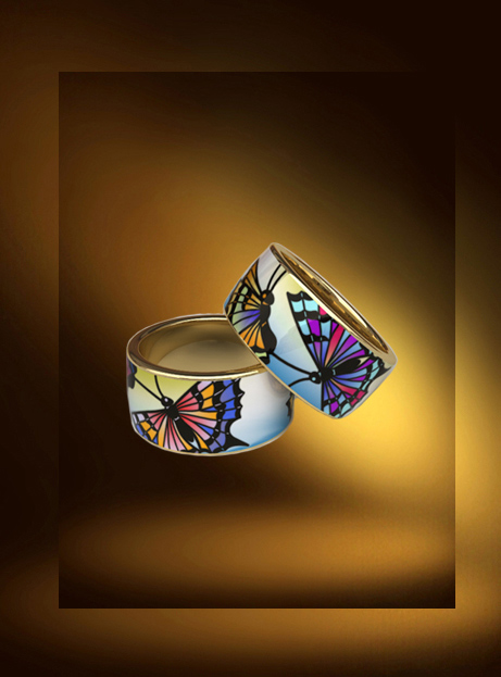 Gold enamel ring, handmade jewelry ring.