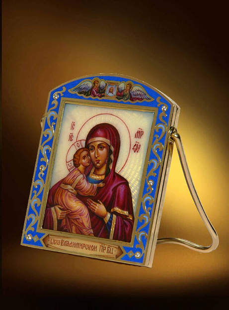 Икона на эмали  Владимирской Божьей Матери