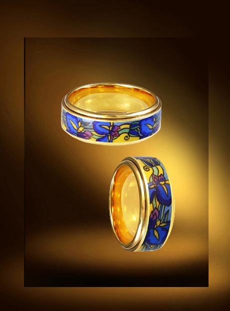 Gold enamel ring, handmade ring.